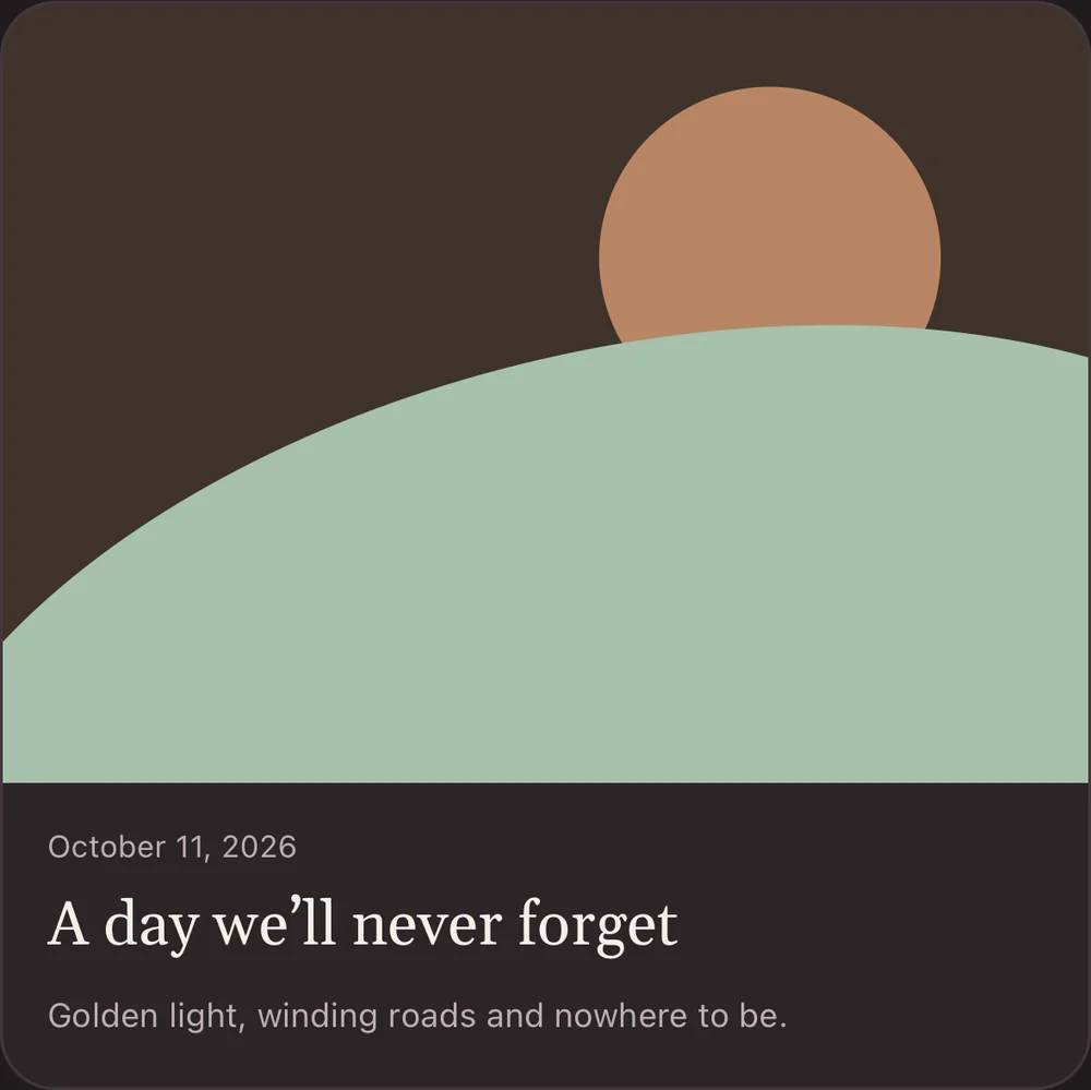 A memory card with a date, a title and a short note.